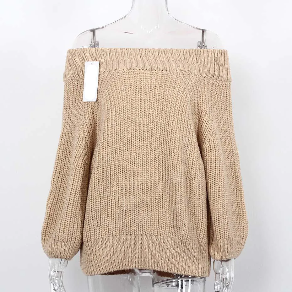 Off Shoulder Slash Neck Long Sleeve Sweater