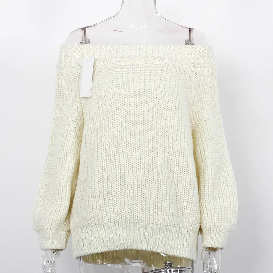 Off Shoulder Slash Neck Long Sleeve Sweater