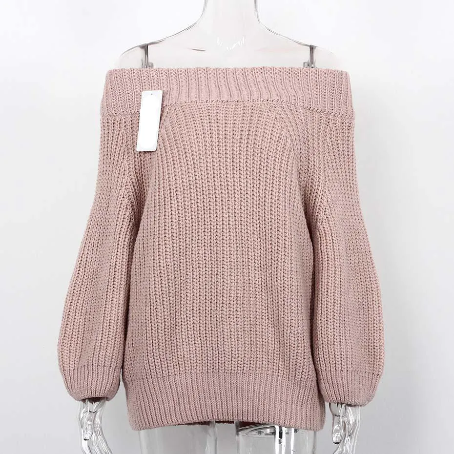 Off Shoulder Slash Neck Long Sleeve Sweater