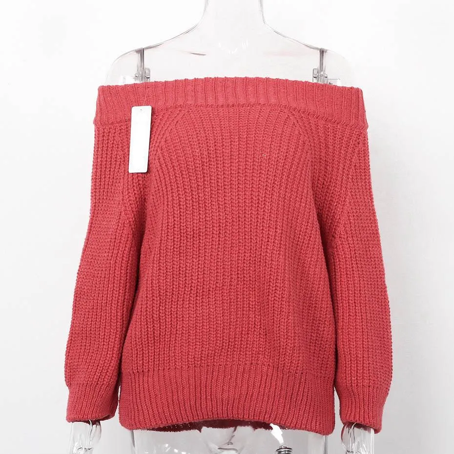 Off Shoulder Slash Neck Long Sleeve Sweater