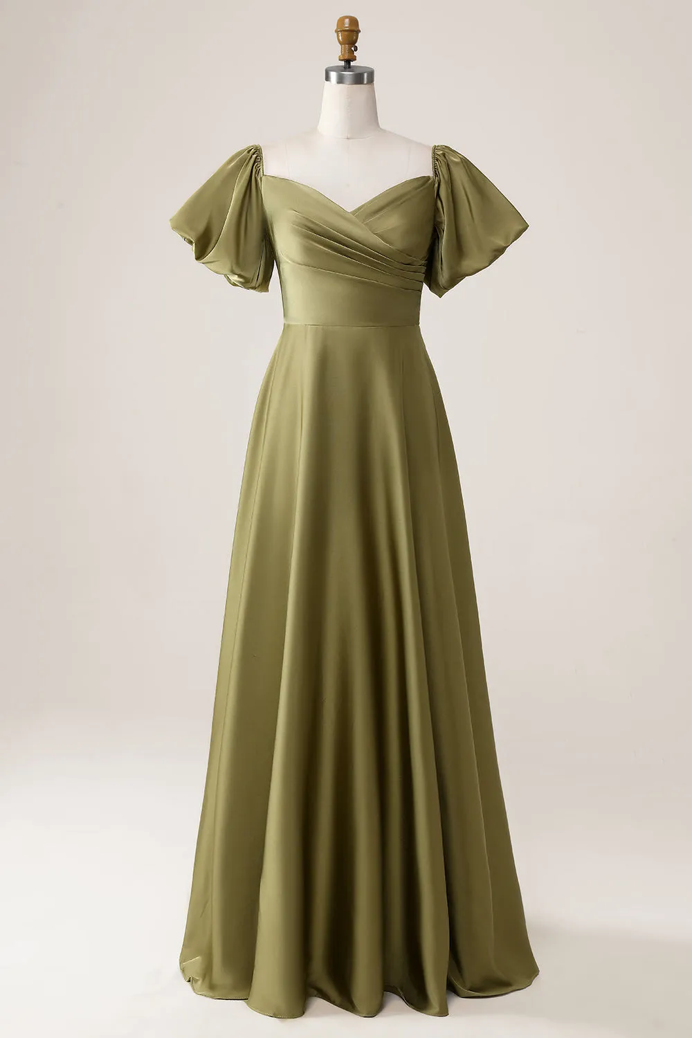 Olive A Line Off the Shoulder Maxi Dress with Short Sleeves