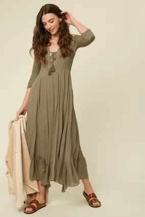 Olive Asymmetric Plunge Dress