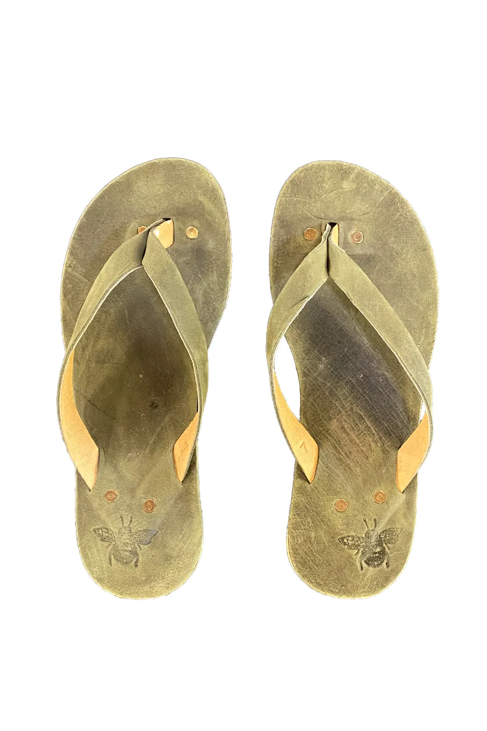 Olive Leather Flip Flops