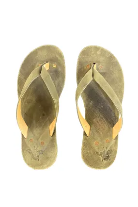 Olive Leather Flip Flops