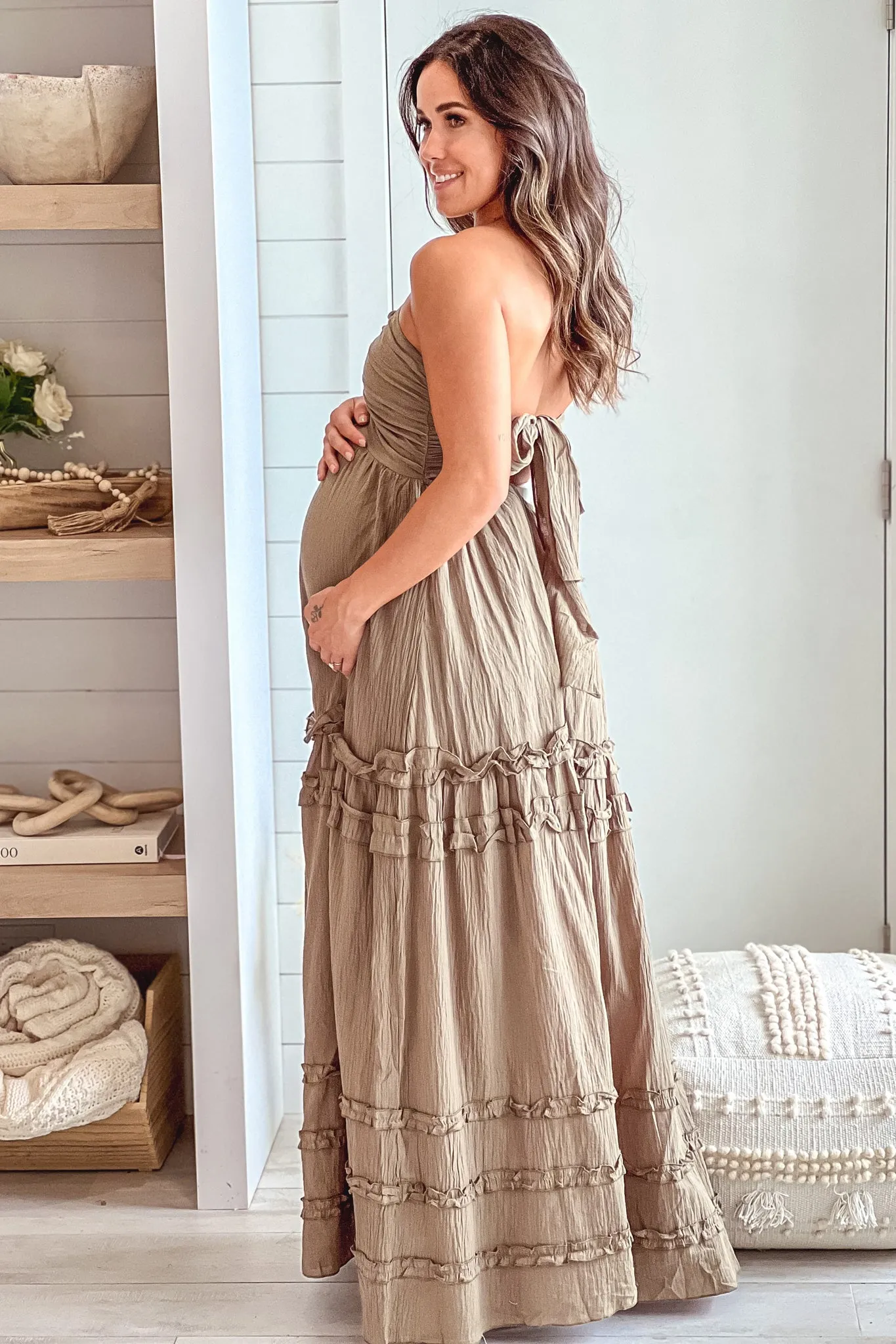 Olive Maternity V-Neck Maxi Dress