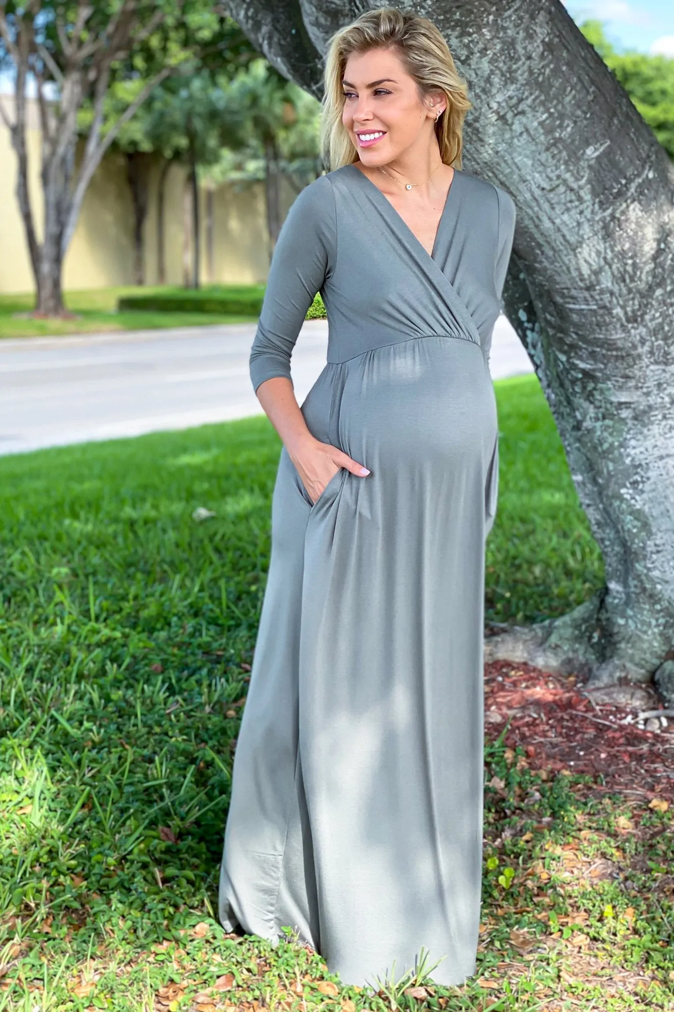 Olive Maxi Dress with Sleeves