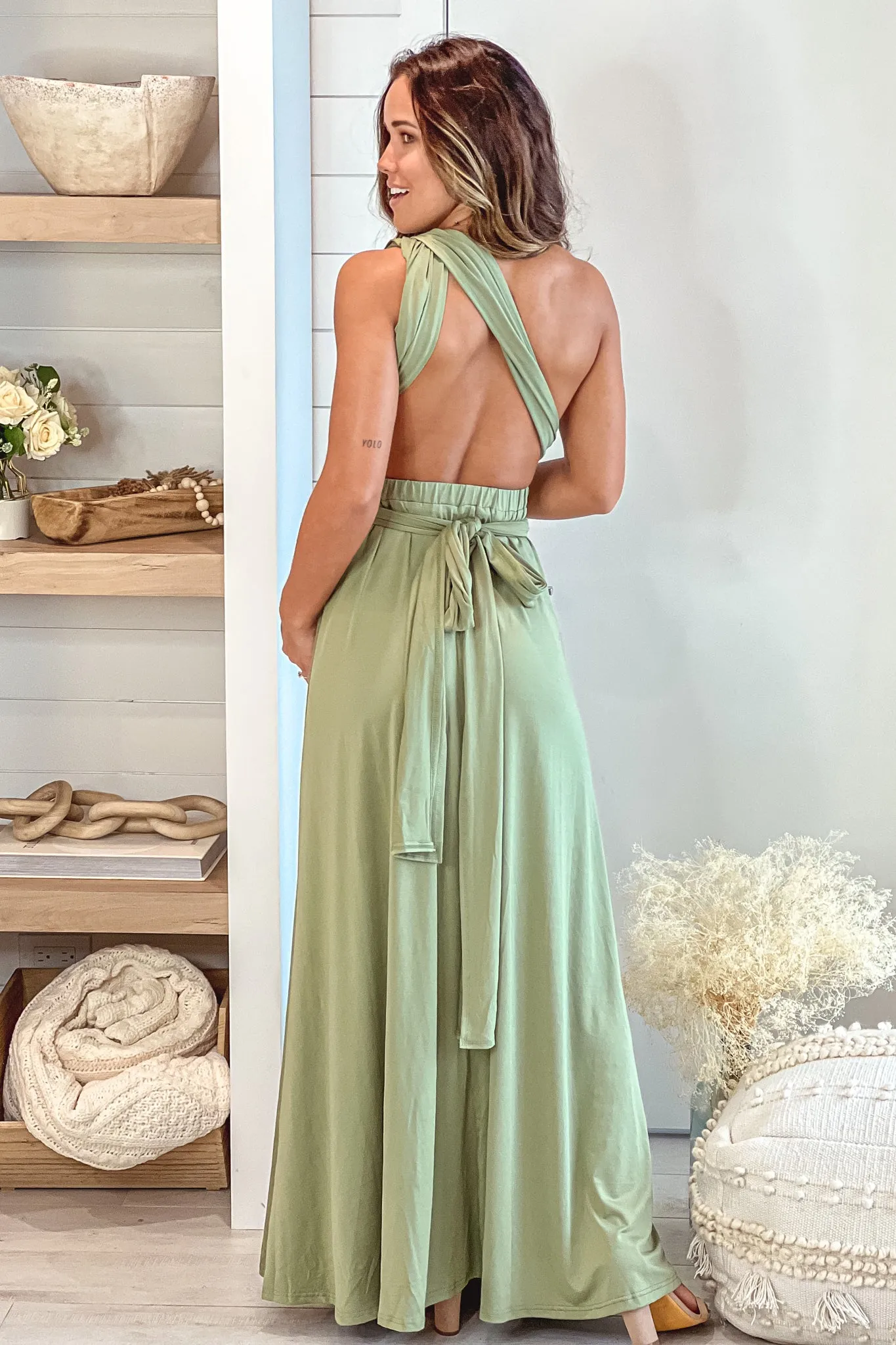 Olive Multi Tie Maternity Maxi Dress