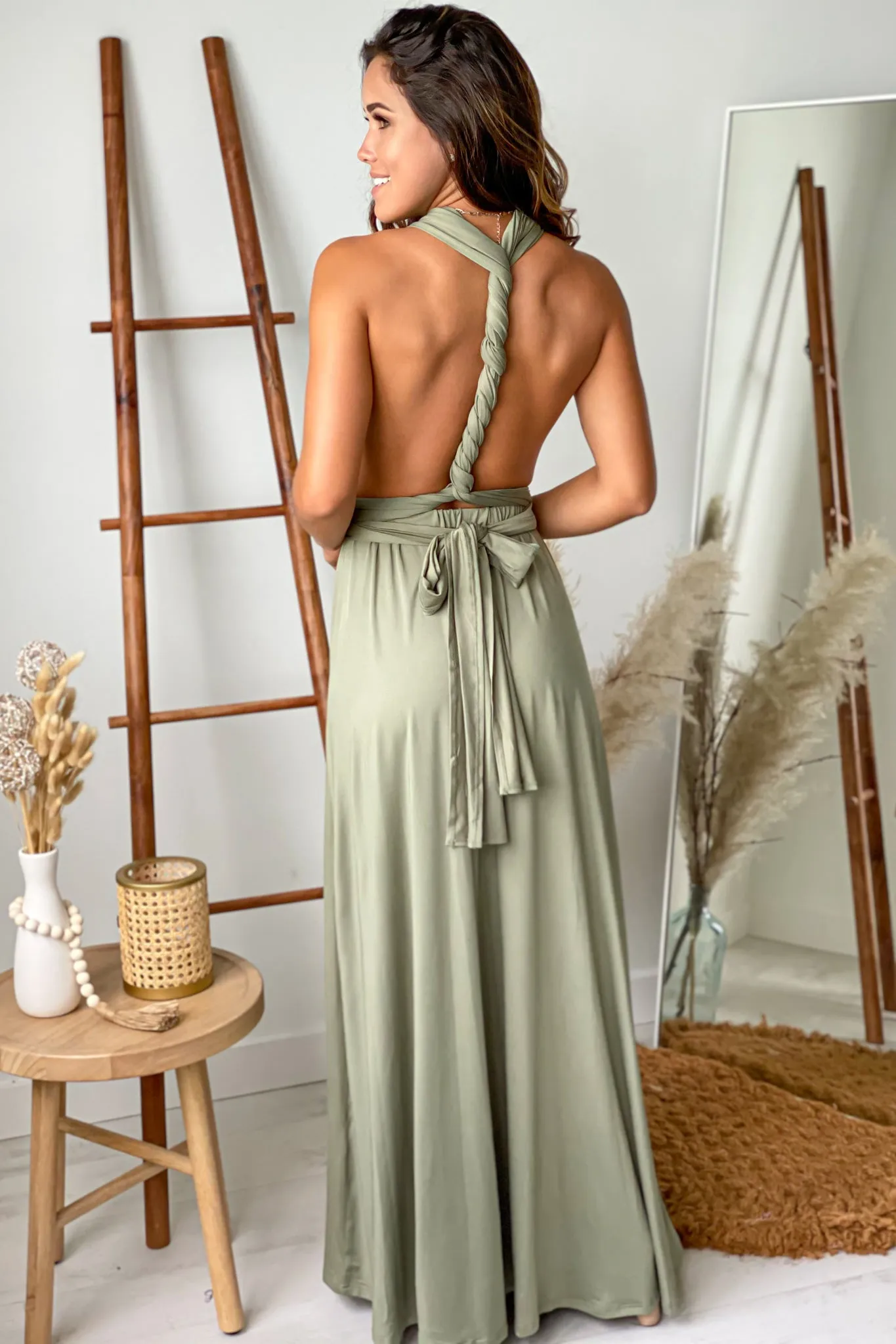 Olive Multi Tie Maxi Dress With Slit