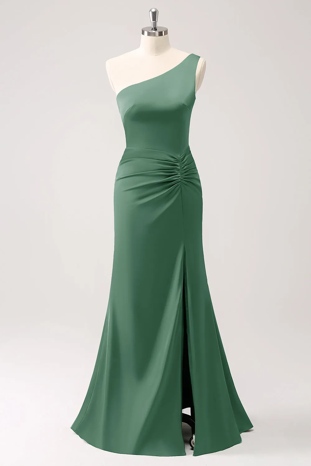 Olive One Shoulder Ruffled Mermaid Maxi Dress with Slit