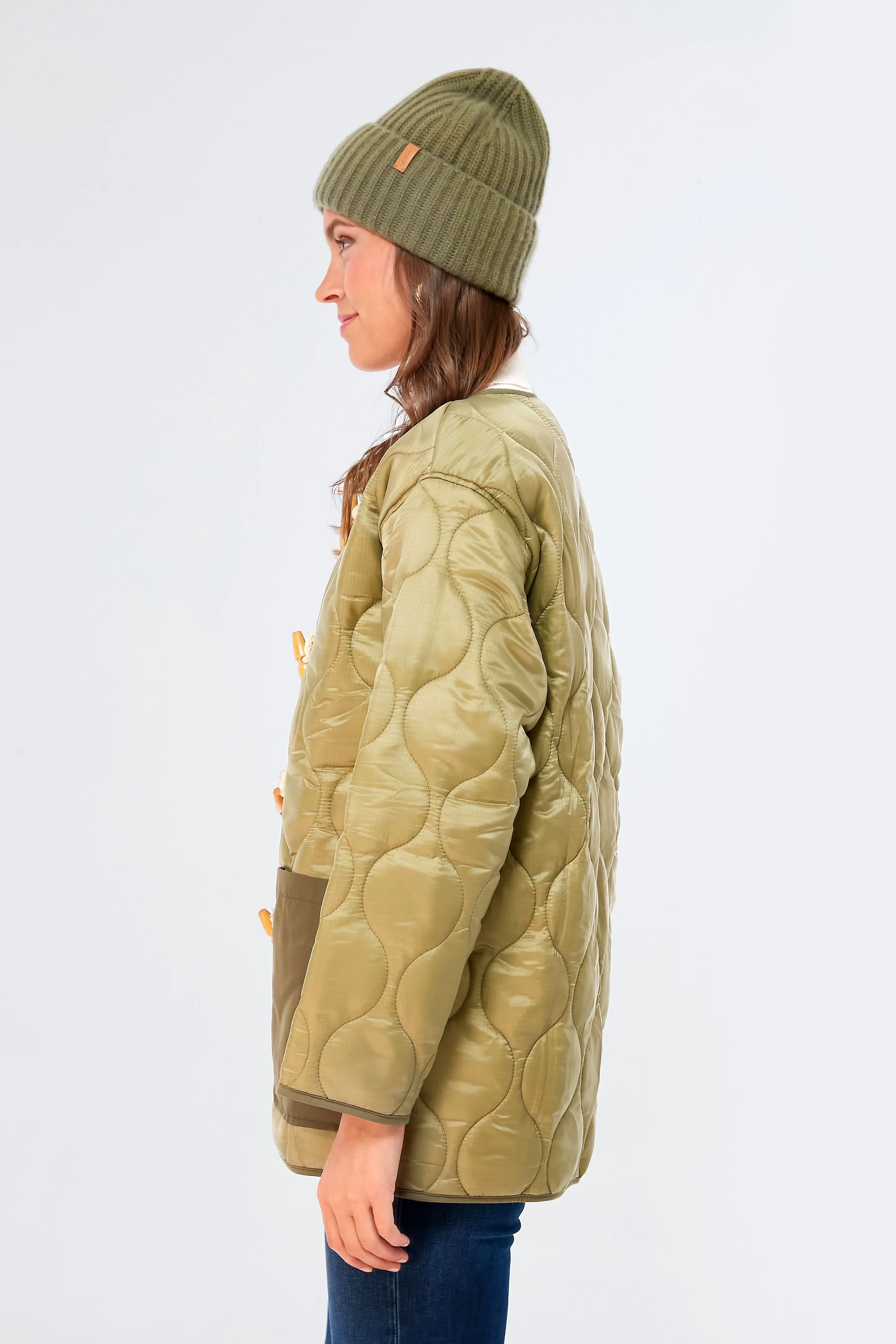 Olive Padded Toggle Button Jacket