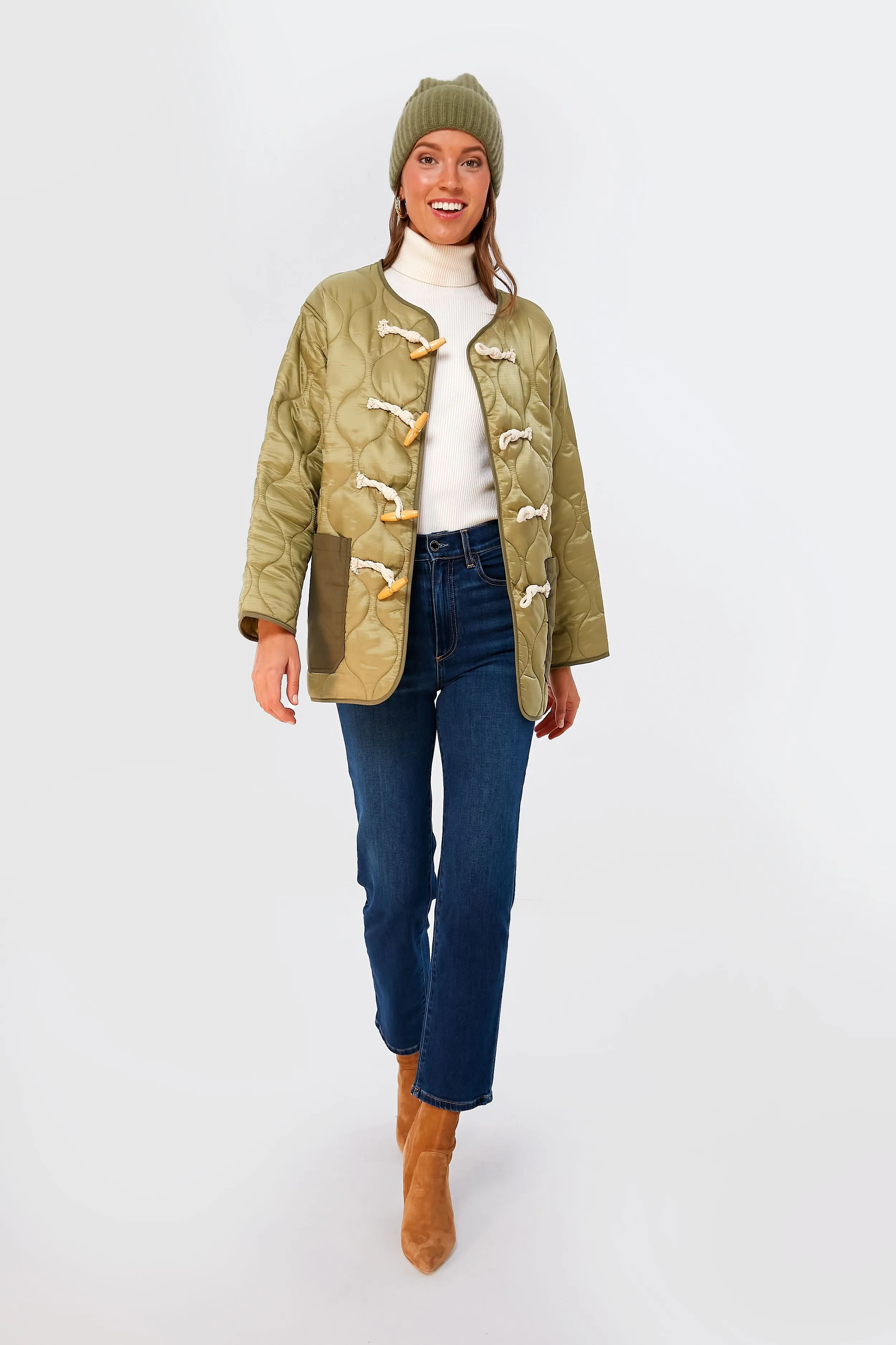 Olive Padded Toggle Button Jacket