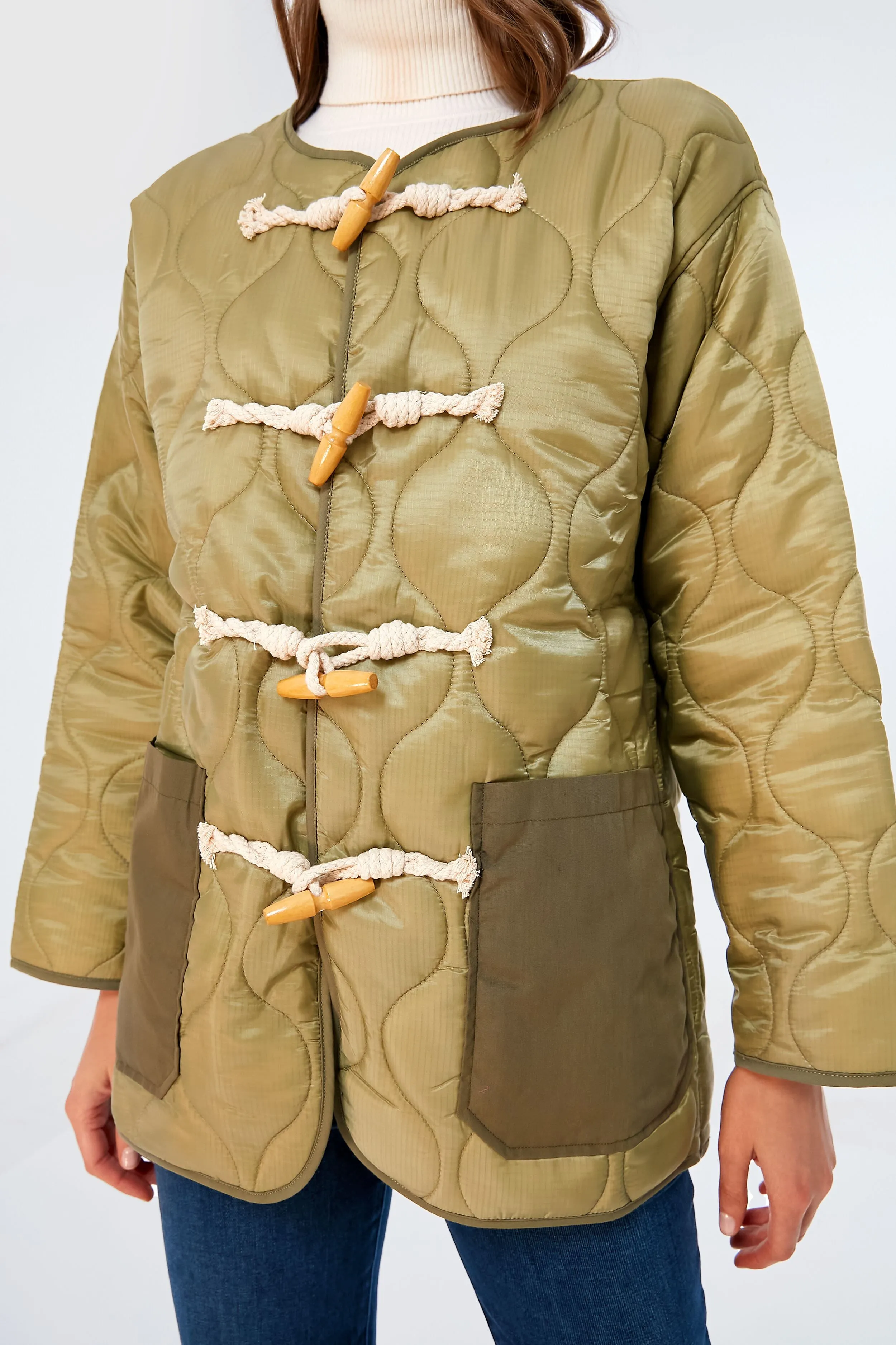 Olive Padded Toggle Button Jacket