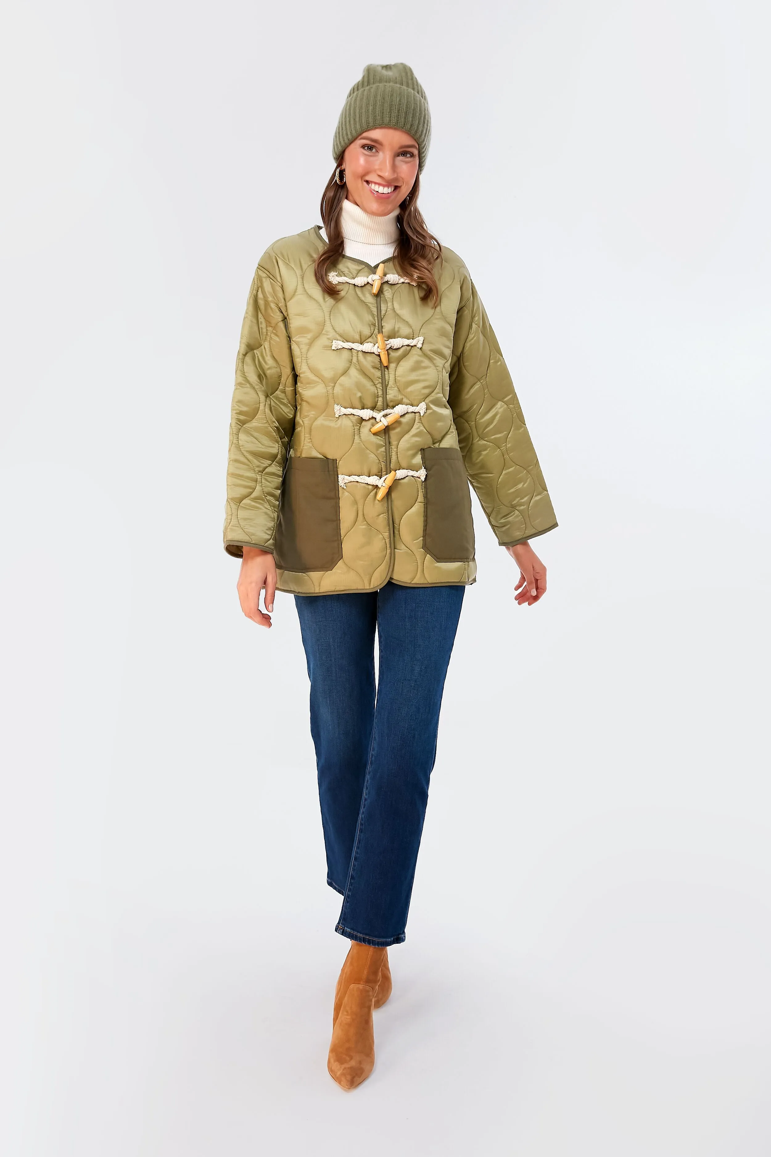 Olive Padded Toggle Button Jacket