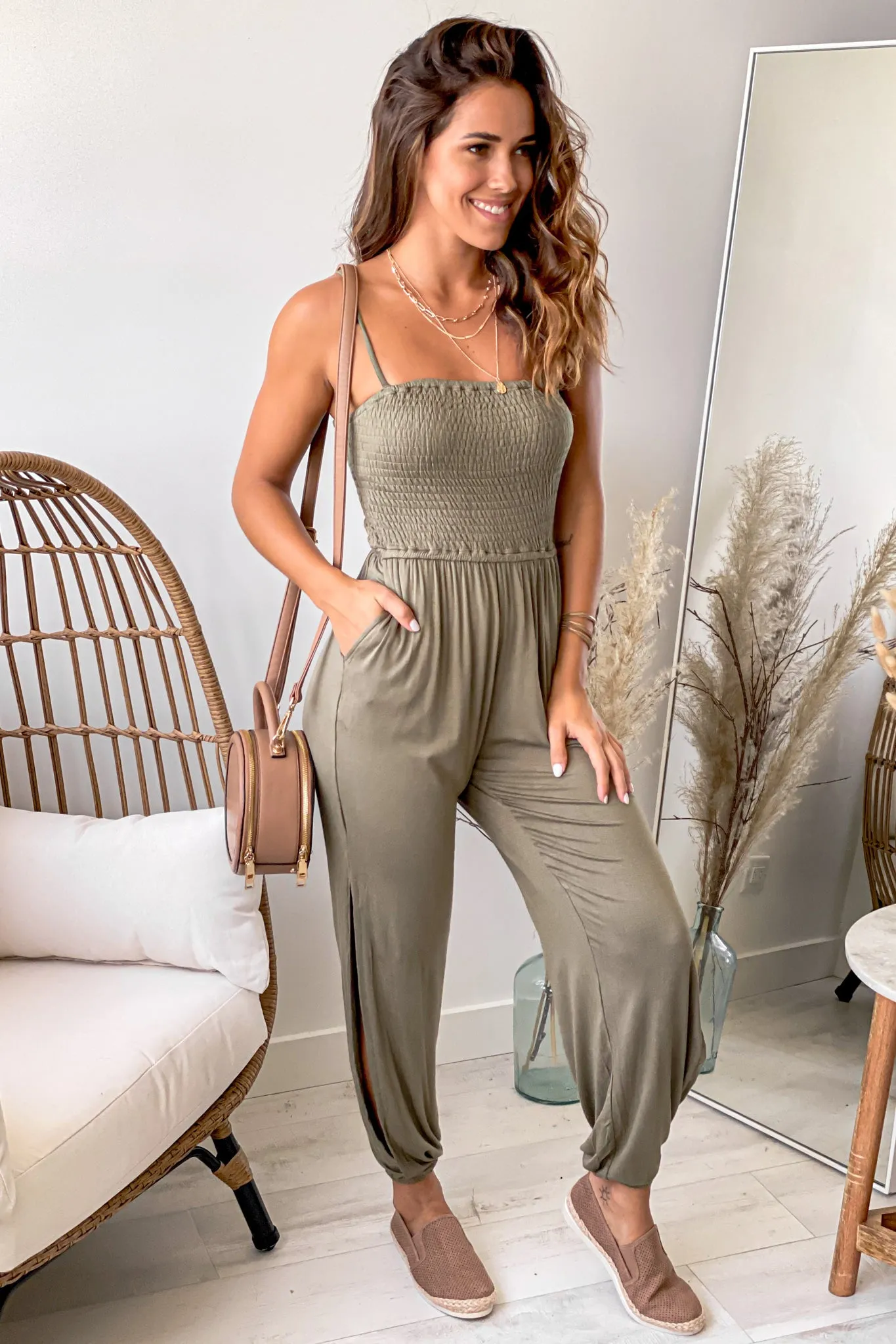 Olive Smocked Top Jumpsuit