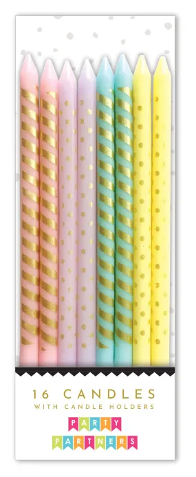 Pastel Metallic Patterned Candle Set | 16ct