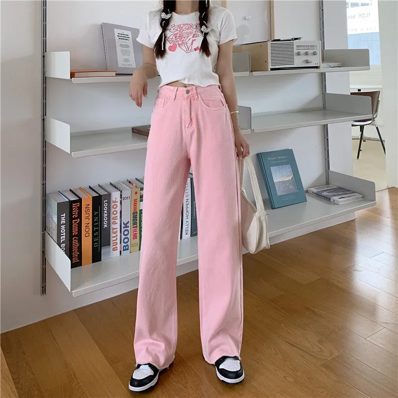 Pink Peach Embroidery Wide Leg Pants