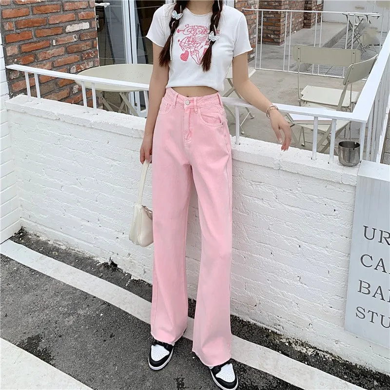 Pink Peach Embroidery Wide Leg Pants