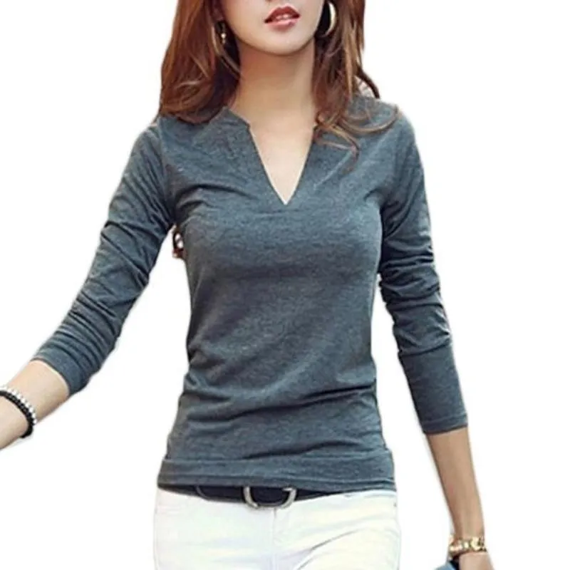 Plain V-Neck Sexy Slim Knitted Long Sleeve