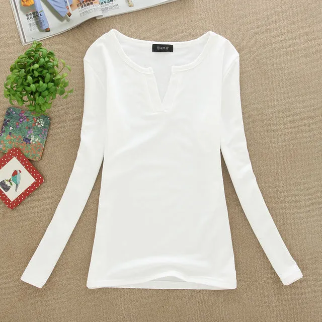 Plain V-Neck Sexy Slim Knitted Long Sleeve