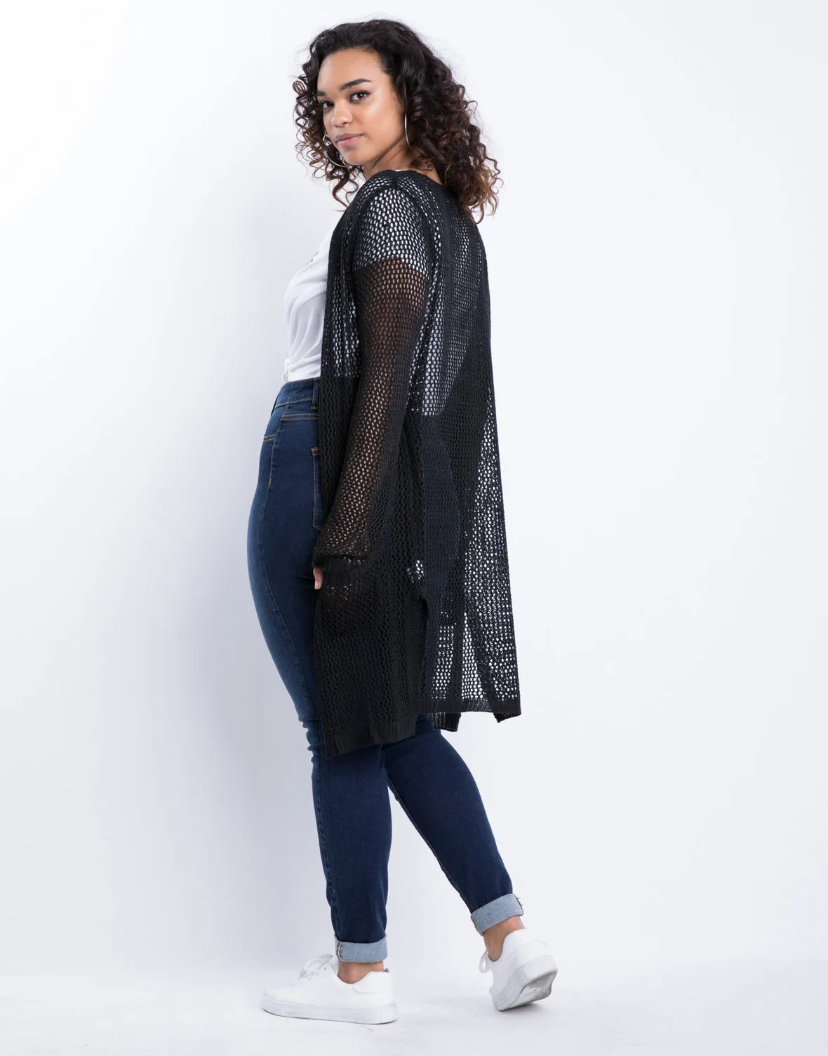 Plus Size Honeycomb Longline Cardigan