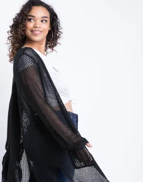 Plus Size Honeycomb Longline Cardigan