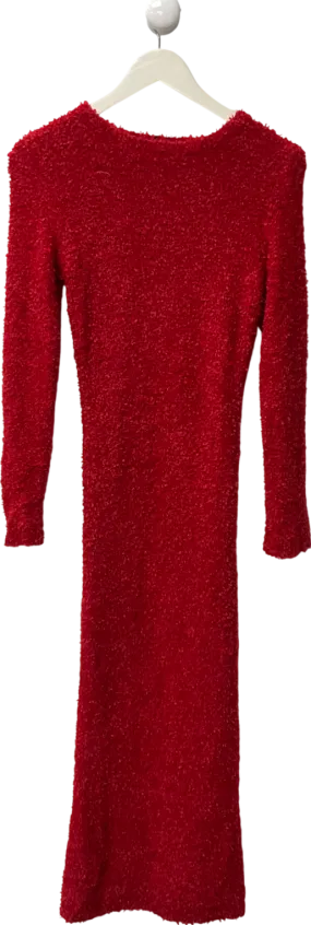 PrettyLittleThing Red Fuzzy Knit Long Sleeve Maxi Dress UK S