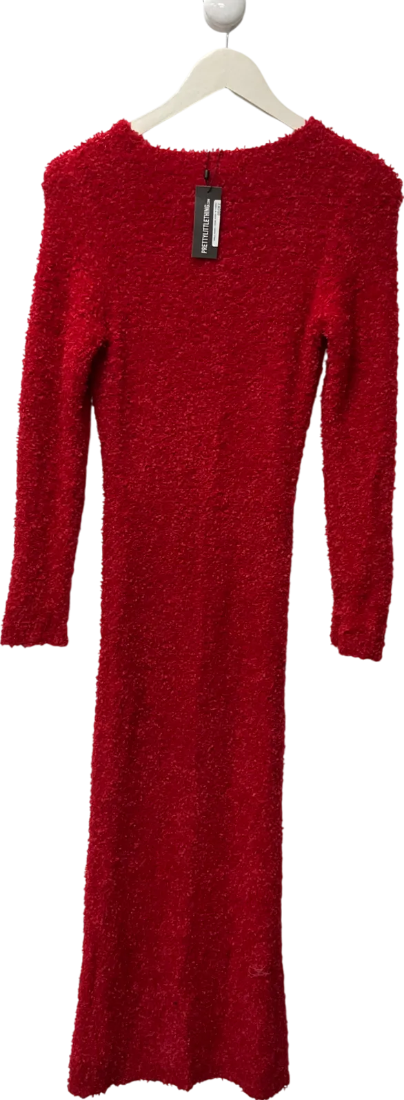 PrettyLittleThing Red Fuzzy Knit Long Sleeve Maxi Dress UK S