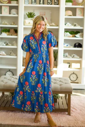 Puff Sleeve Flower Print Maxi Dress