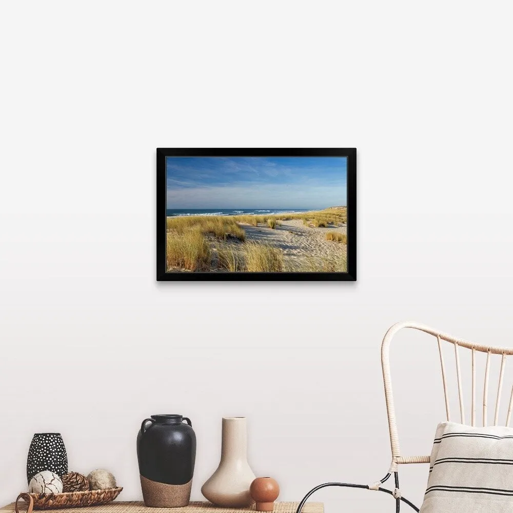 "Atlantic Coast and its sand dunes and waves at Cape Ferret, Bay of Arcachon i" Black Framed Print