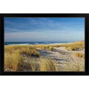 "Atlantic Coast and its sand dunes and waves at Cape Ferret, Bay of Arcachon i" Black Framed Print