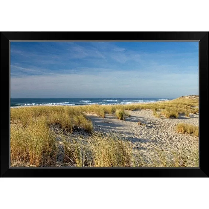 "Atlantic Coast and its sand dunes and waves at Cape Ferret, Bay of Arcachon i" Black Framed Print