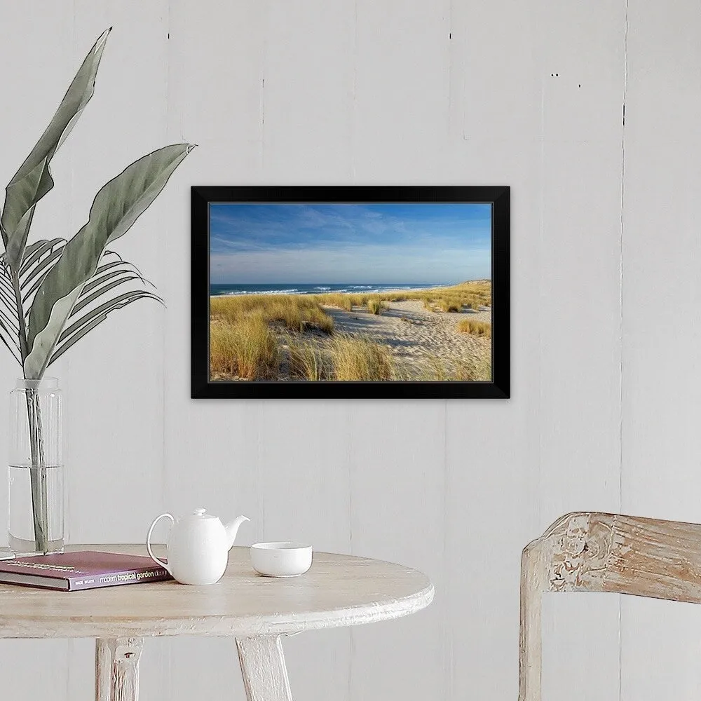 "Atlantic Coast and its sand dunes and waves at Cape Ferret, Bay of Arcachon i" Black Framed Print