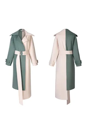 Retro stitching contrast color loose double-sided long wool coat