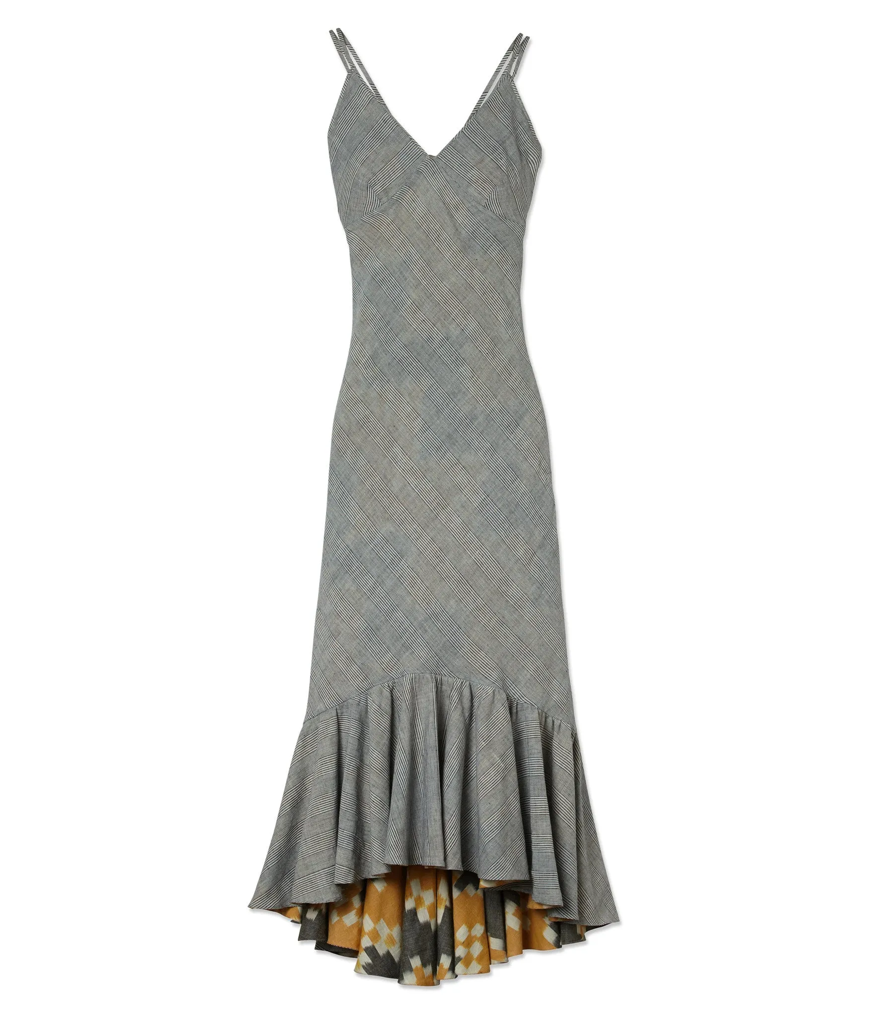 Reversible Ikat Maxi Dress-Yellow/Grey