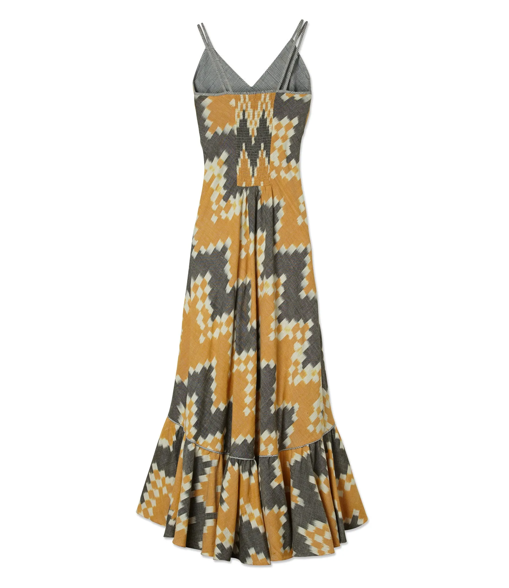 Reversible Ikat Maxi Dress-Yellow/Grey