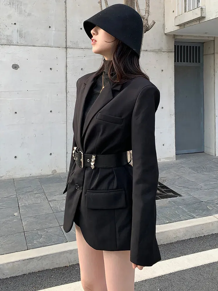 Sashes Blazer For Women Notched Collar Long Sleeve Solid Casual Blazers Female Autumn Clothing Style Fashion