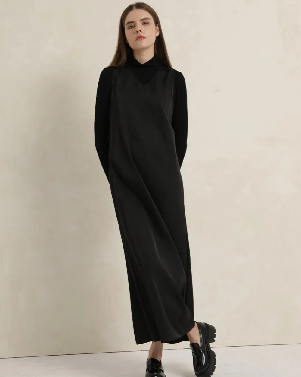 Satin Maxi Dress Rib Modal