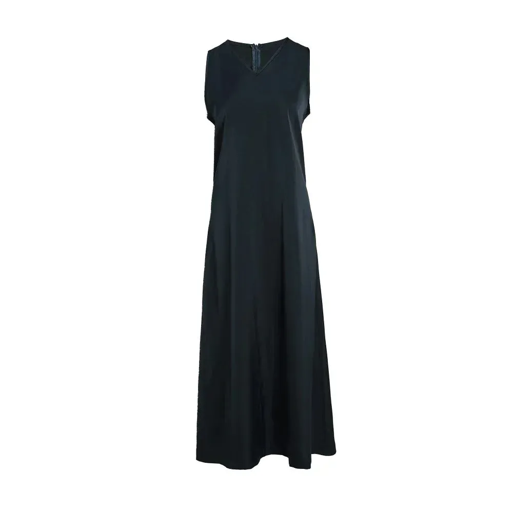 Satin Maxi Dress Rib Modal