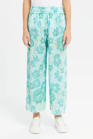 Senior Girls Blue Floral Pleated Culottes