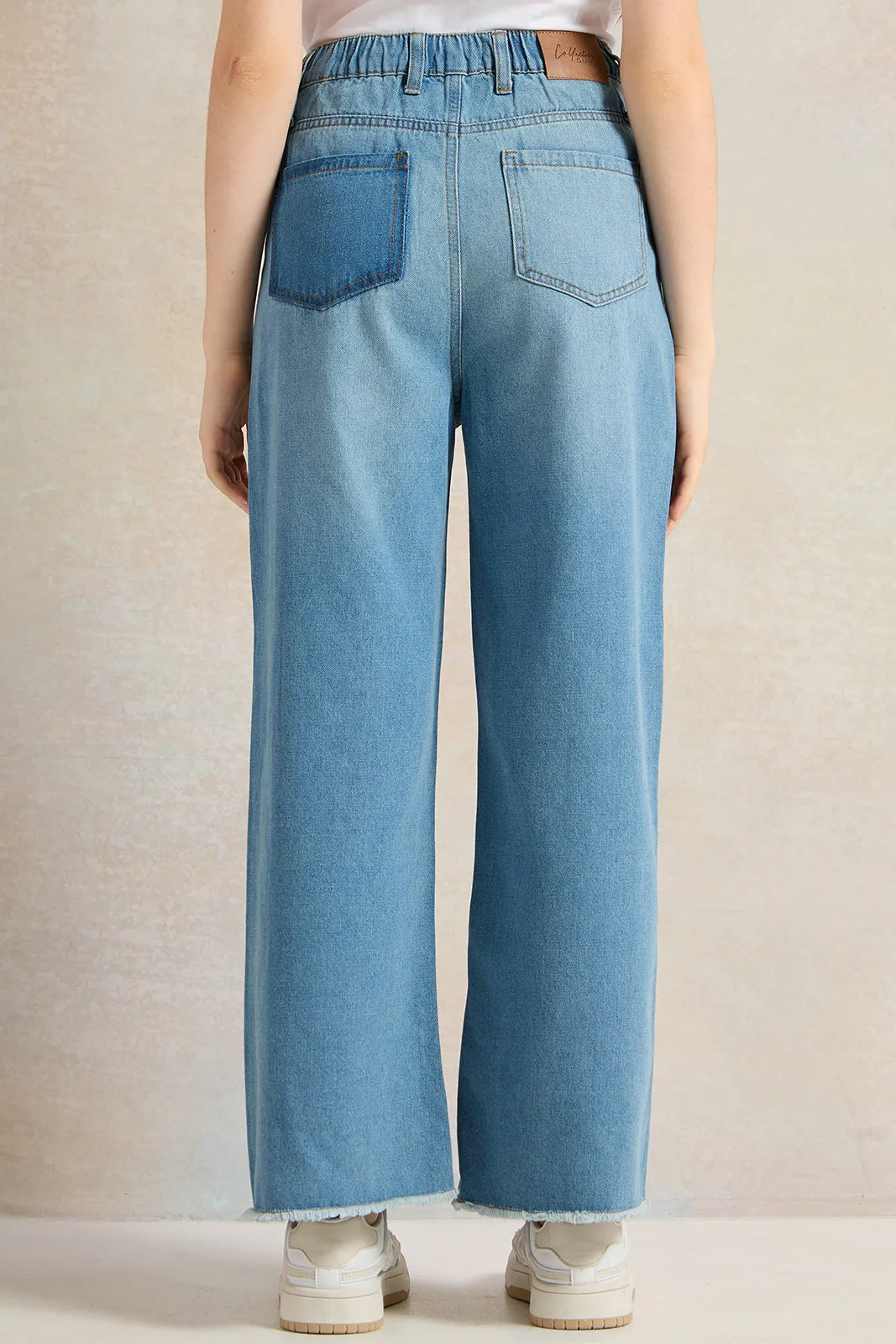 Senior Girls Blue Wide Leg Jeans