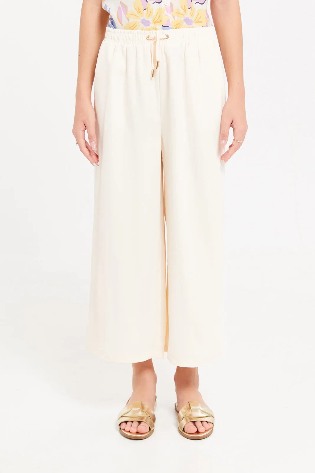 Senior Girls Cream Culottes With Pockets