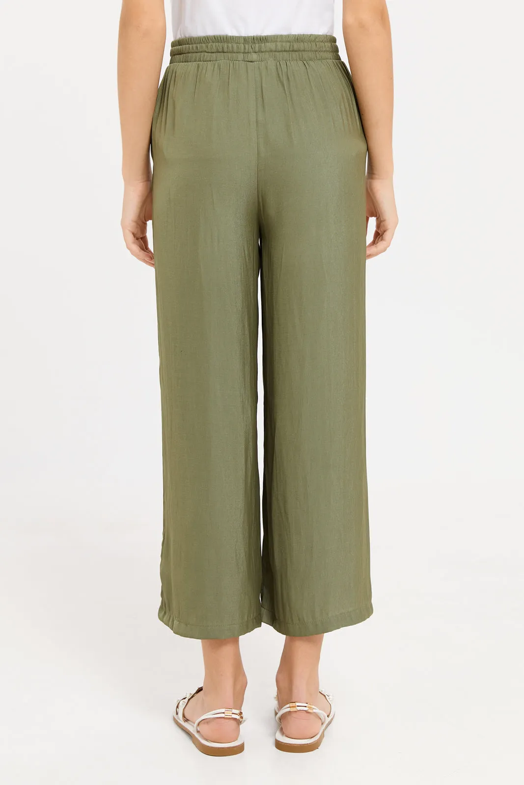 Senior Girls Olive Wide Leg Culotte Pants