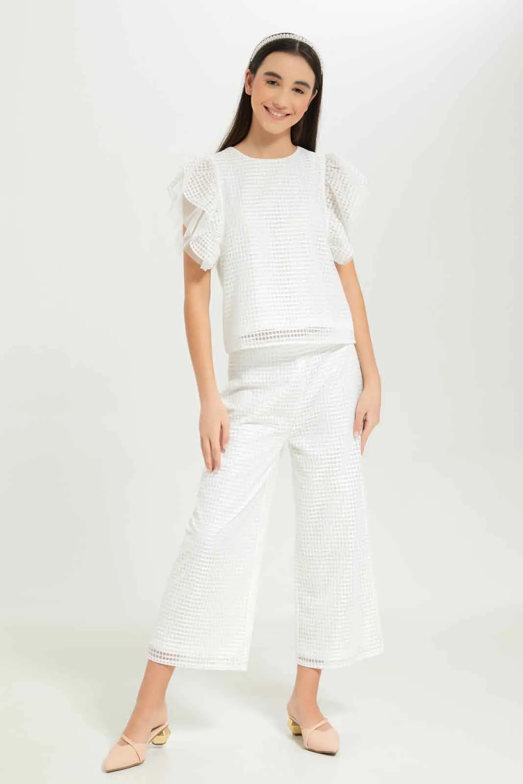 Senior Girls White Mesh Culottes