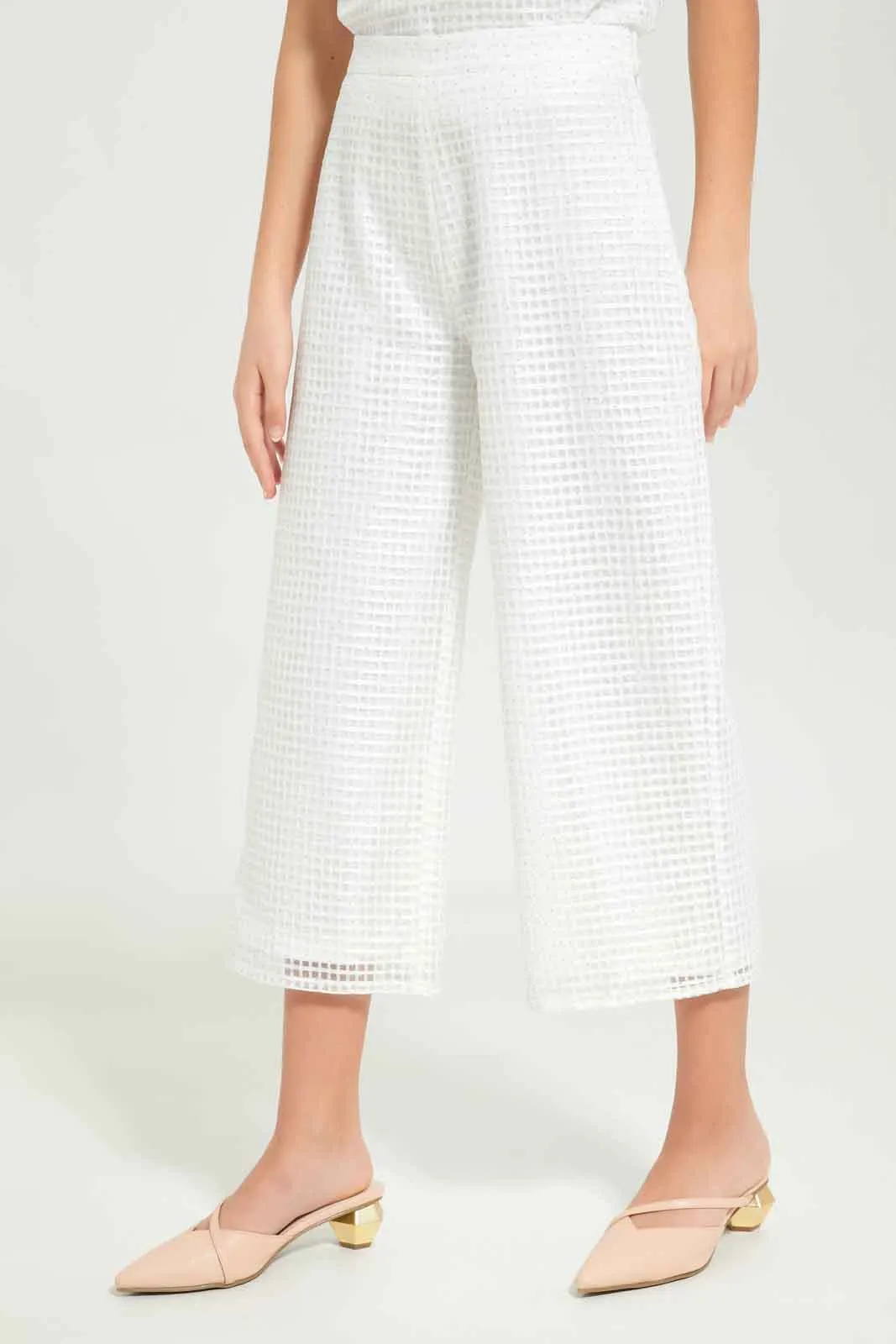 Senior Girls White Mesh Culottes