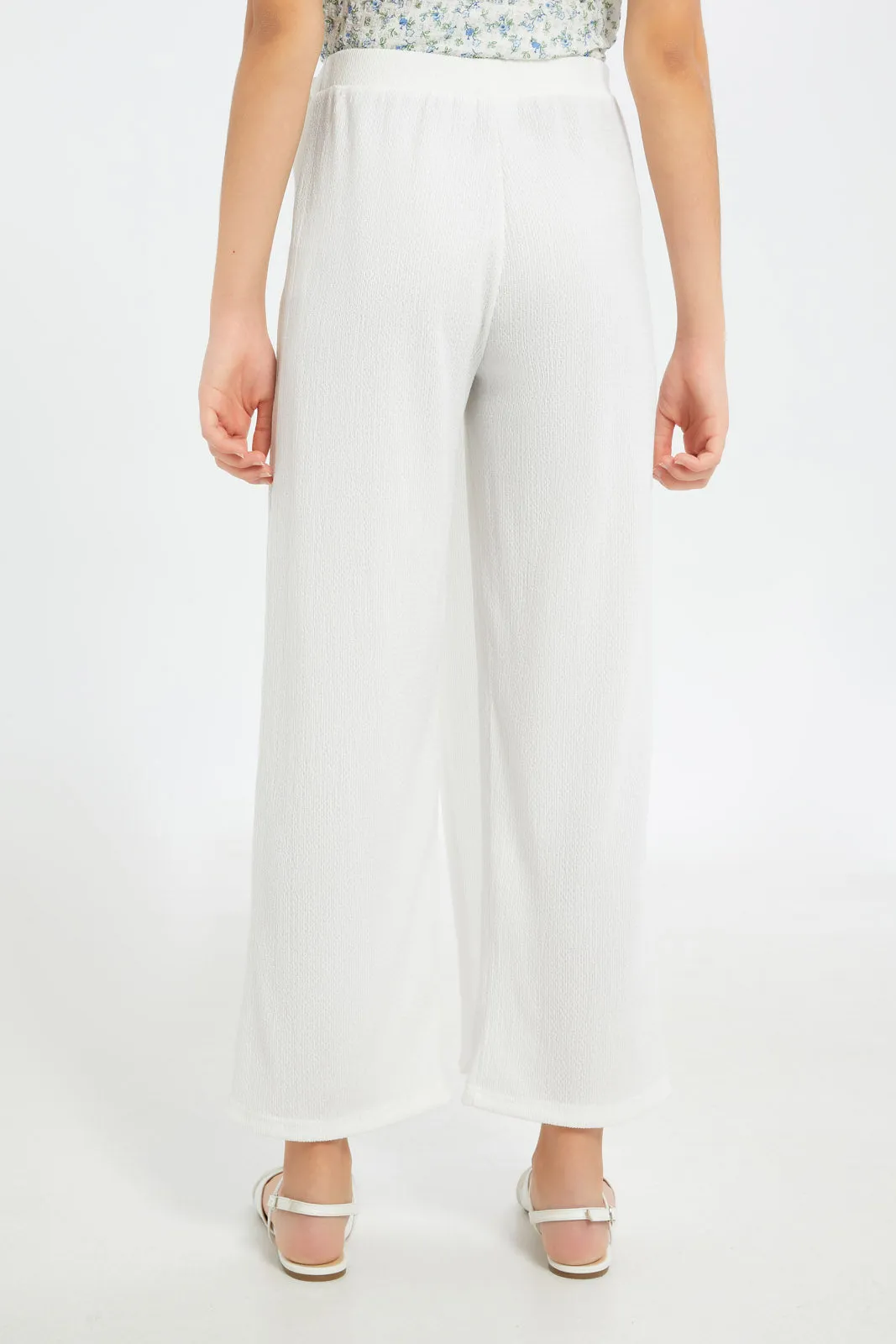 Senior Girls White Overlay Culottes Pants