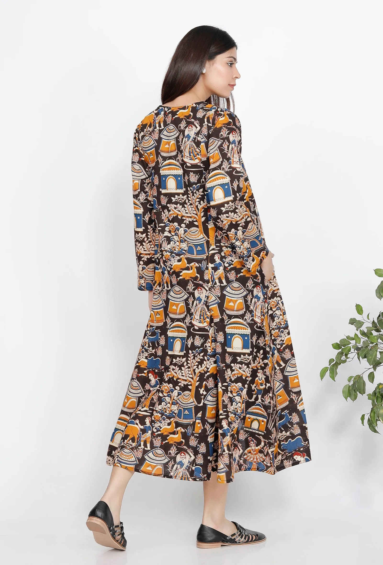 Set of 2 : Black A-Line Dress and Kalamkari Cape