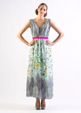 Silk floral print maxi dress with contrast trim - SOLD OUT