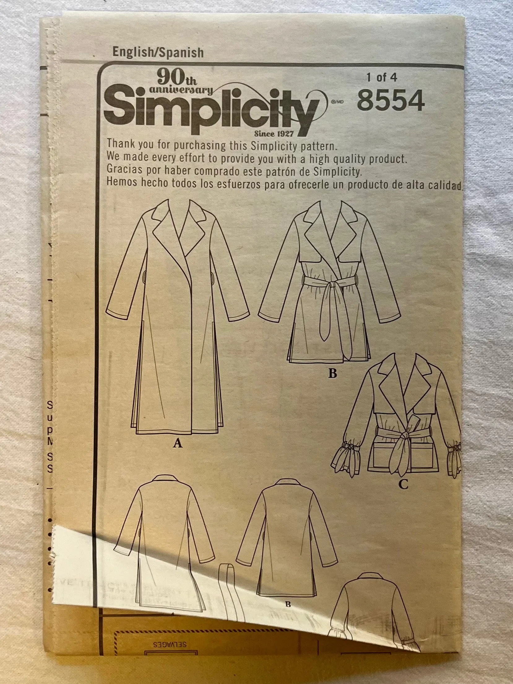 Simplicity Easy-to-Sew 8554 UNCUT Coat Sizes 6-14