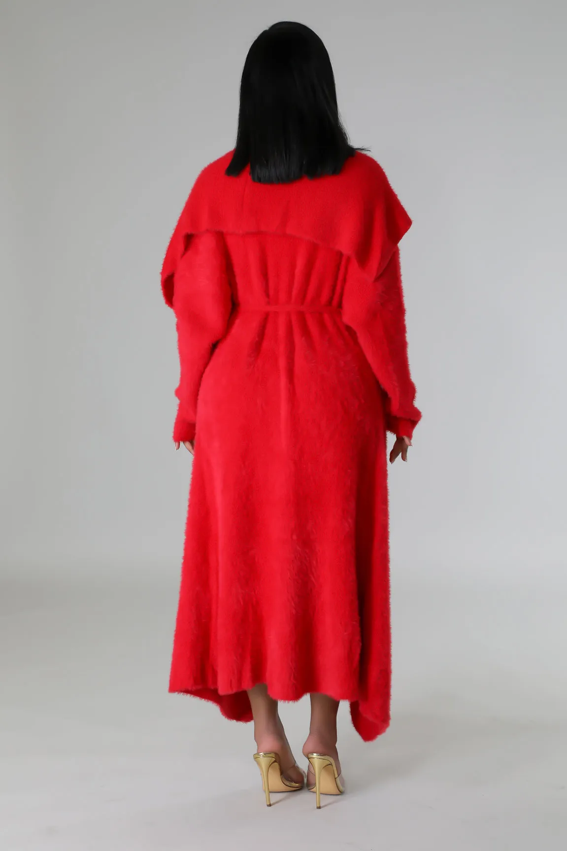 SKIM TWO PIECES CARDIGAN DRESS SET  (RED)