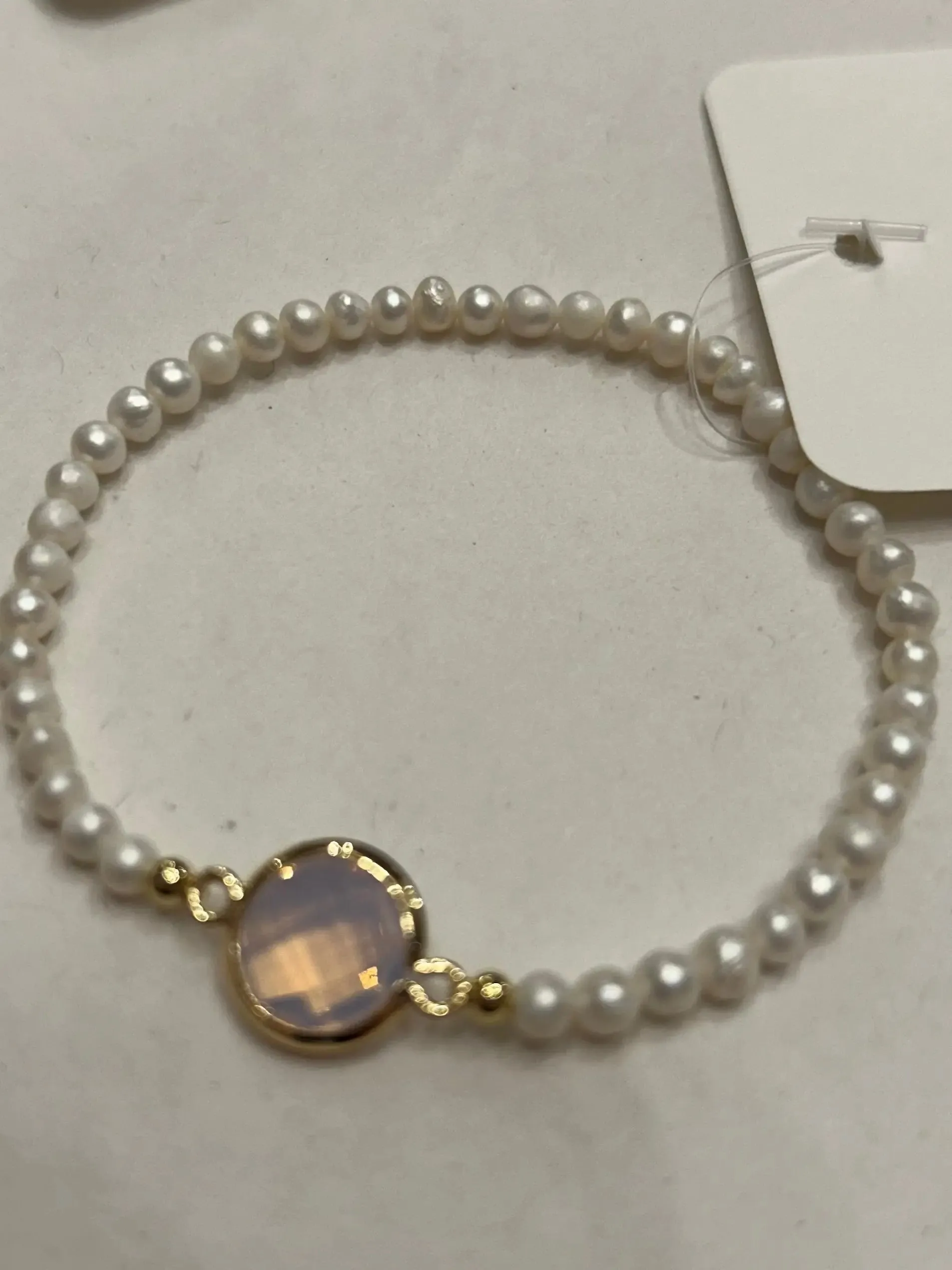 Small Beaded Pearl Bracelet with Crystal